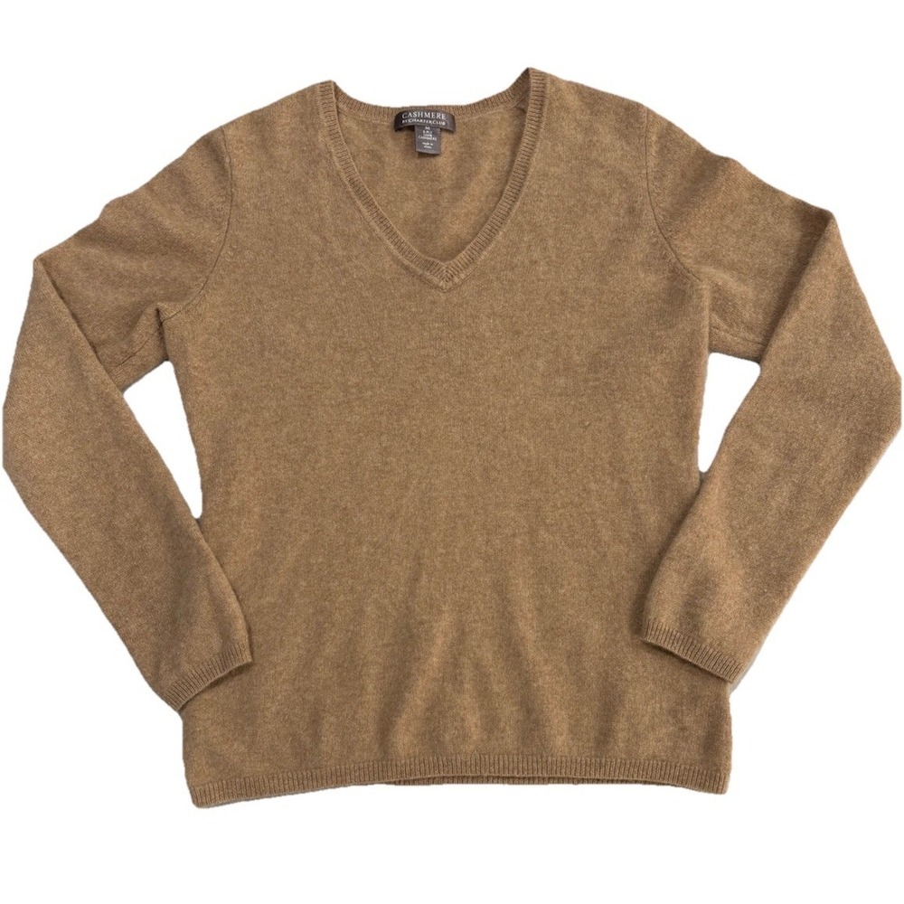 CHARTER CLUB 100% Cashmere 2Ply Refined Elegamt Camel Colour V Neck Sweater MED